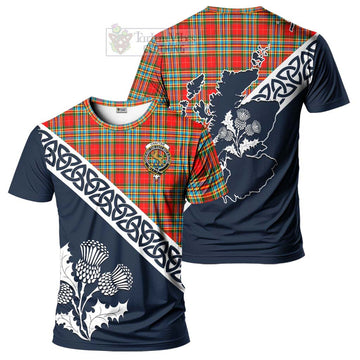 Chattan Tartan T-Shirt Featuring Thistle and Scotland Map