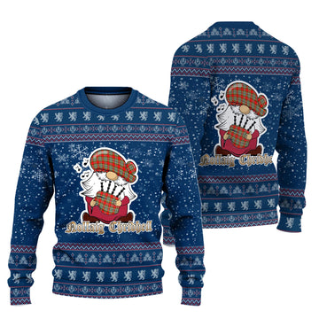 Chattan Clan Christmas Family Knitted Sweater with Funny Gnome Playing Bagpipes