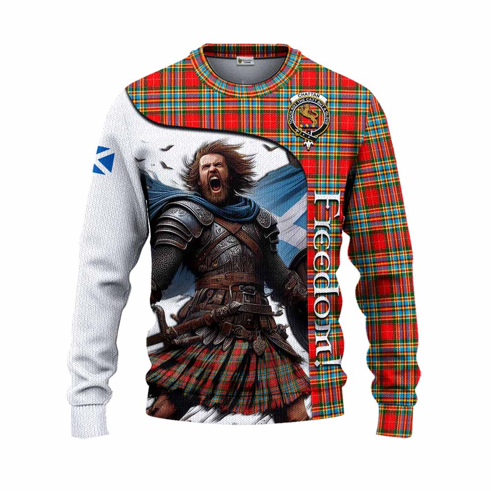 Tartan Vibes Clothing Chattan Crest Tartan Knitted Sweater Inspired by the Freedom of Scottish Warrior