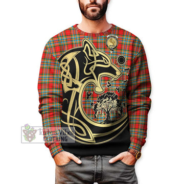 Chattan Tartan Sweatshirt with Family Crest Celtic Wolf Style