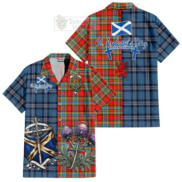 Chattan Tartan Short Sleeve Button Shirt Happy St. Andrew's Day Half Tartan Style