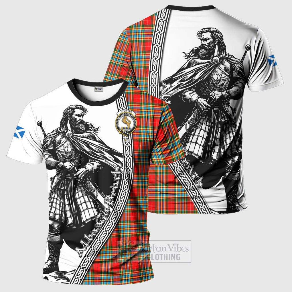 Tartan Vibes Clothing Chattan Tartan Clan Crest T-Shirt with Highlander Warrior Celtic Style