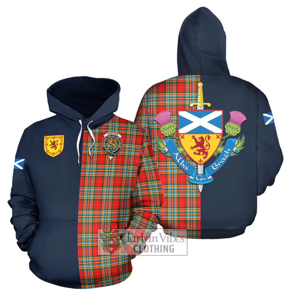 Tartan Vibes Clothing Chattan Tartan Hoodie with Scottish Lion Royal Arm Half Style