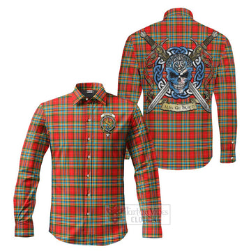 Chattan Tartan Long Sleeve Button Shirt with Family Crest Celtic Skull Style