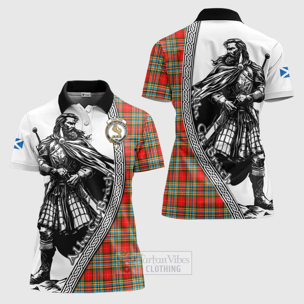 Tartan Vibes Clothing Chattan Tartan Clan Crest Women's Polo Shirt with Highlander Warrior Celtic Style