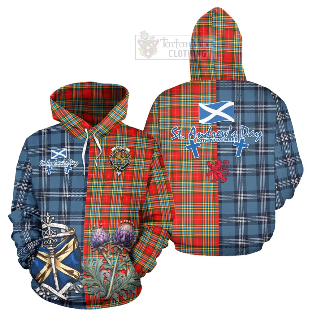 Tartan Vibes Clothing Chattan Tartan Hoodie Happy St. Andrew's Day Half Tartan Style