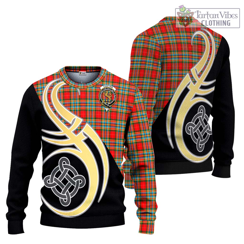 Chattan Tartan Knitted Sweater with Family Crest and Celtic Symbol Style Unisex - Tartan Vibes Clothing