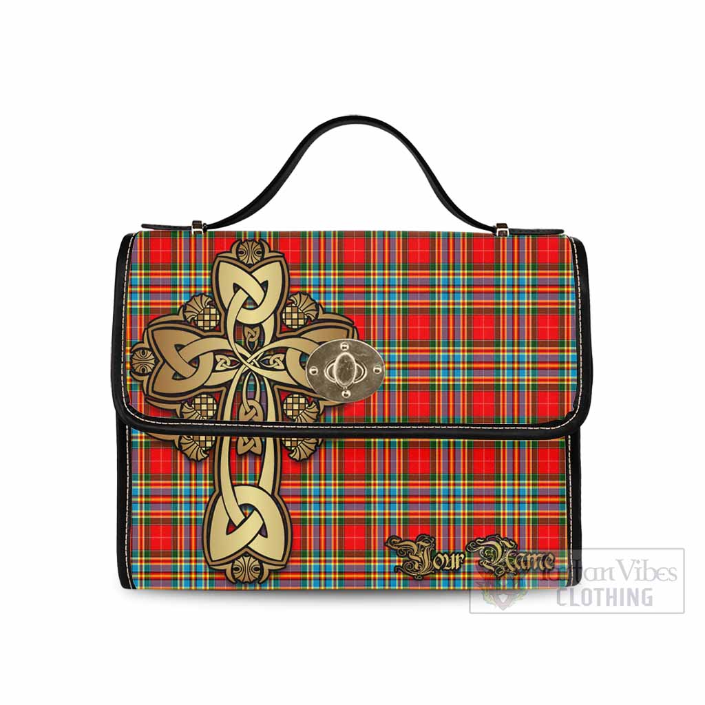 Tartan Vibes Clothing Chattan Tartan Waterproof Canvas Bag Golden Thistle Celtic Cross Style