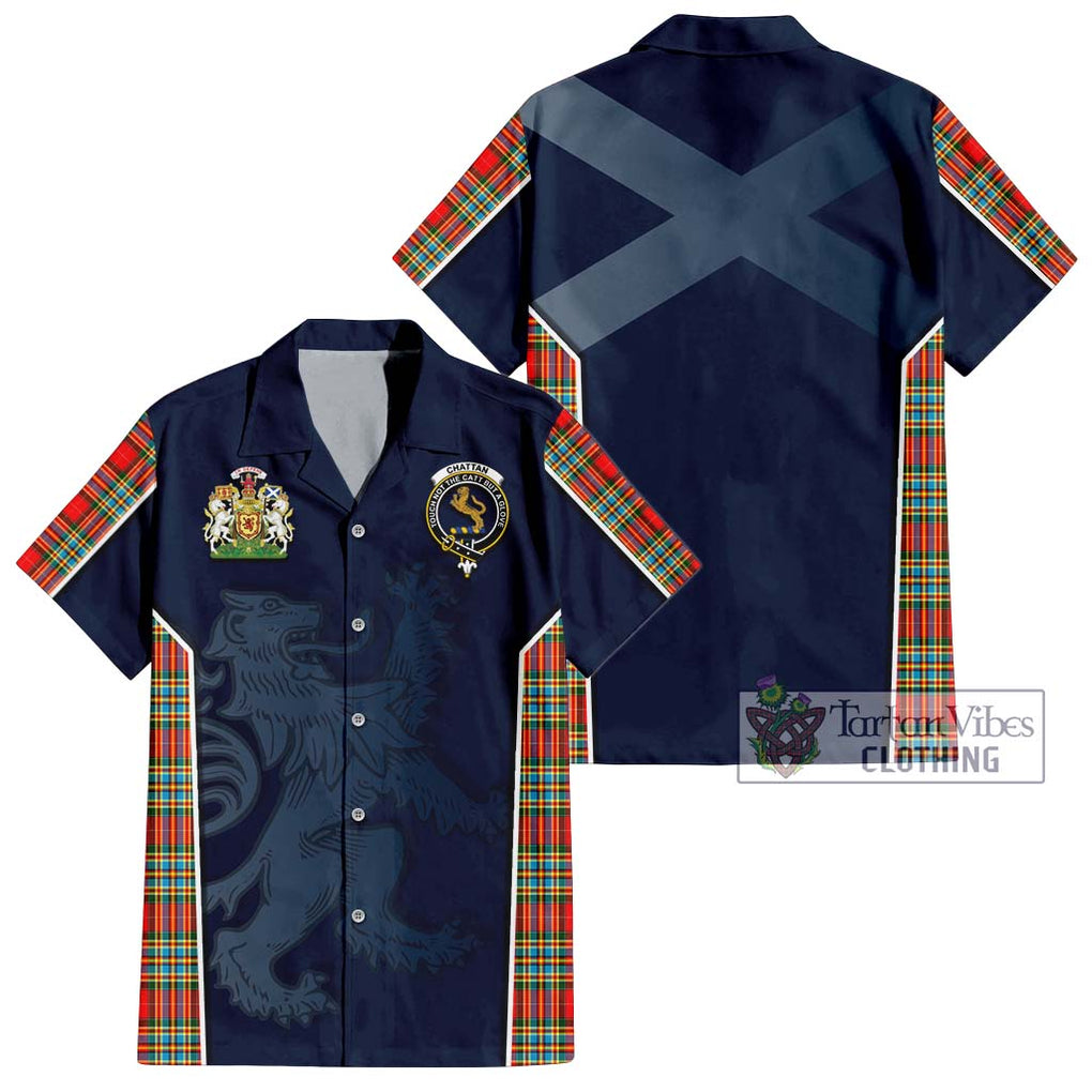 Chattan Tartan Short Sleeve Button Shirt with Family Crest and Lion Rampant Vibes Sport Style Kid - Tartan Vibes Clothing