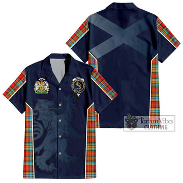 Chattan Tartan Short Sleeve Button Shirt with Family Crest and Lion Rampant Vibes Sport Style