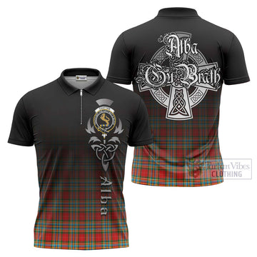 Chattan Tartan Zipper Polo Shirt Featuring Alba Gu Brath Family Crest Celtic Inspired