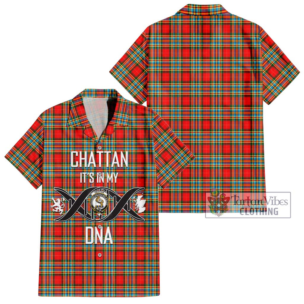 Chattan Tartan Short Sleeve Button Shirt with Family Crest DNA In Me Style Kid - Tartanvibesclothing Shop