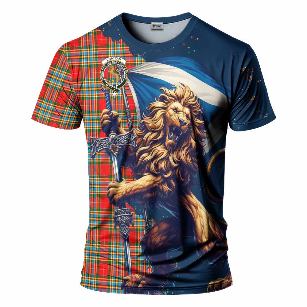 Tartan Vibes Clothing Chattan Tartan Family Crest T-Shirt with Scottish Majestic Lion