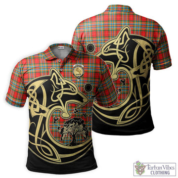 Chattan Tartan Polo Shirt with Family Crest Celtic Wolf Style