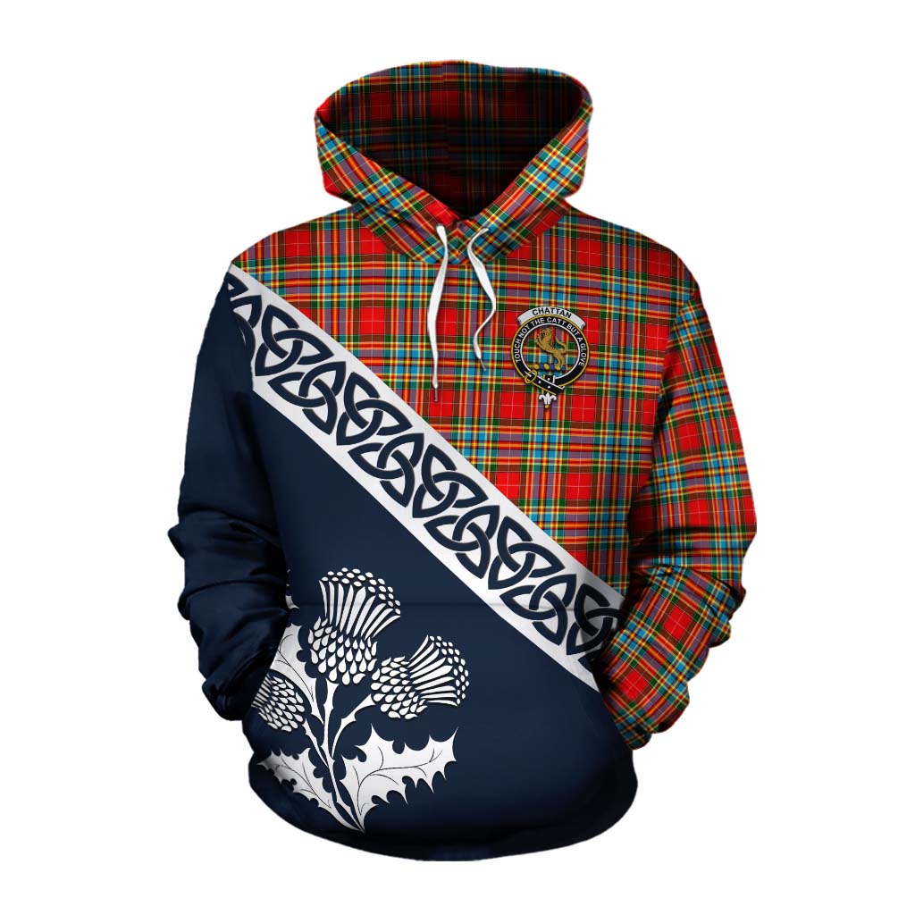 Tartan Vibes Clothing Chattan Tartan Cotton Hoodie Featuring Thistle and Scotland Map