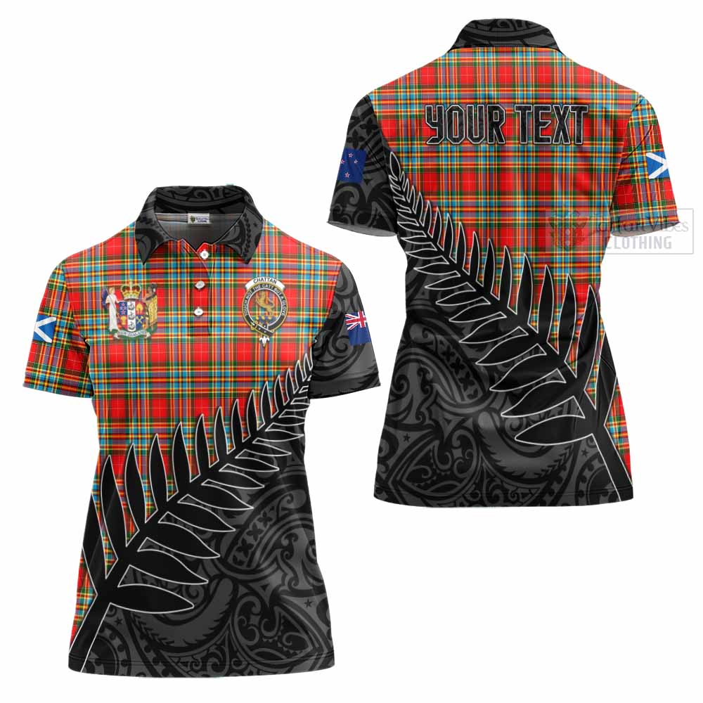 Tartan Vibes Clothing Chattan Crest Tartan Women's Polo Shirt with New Zealand Silver Fern Half Style