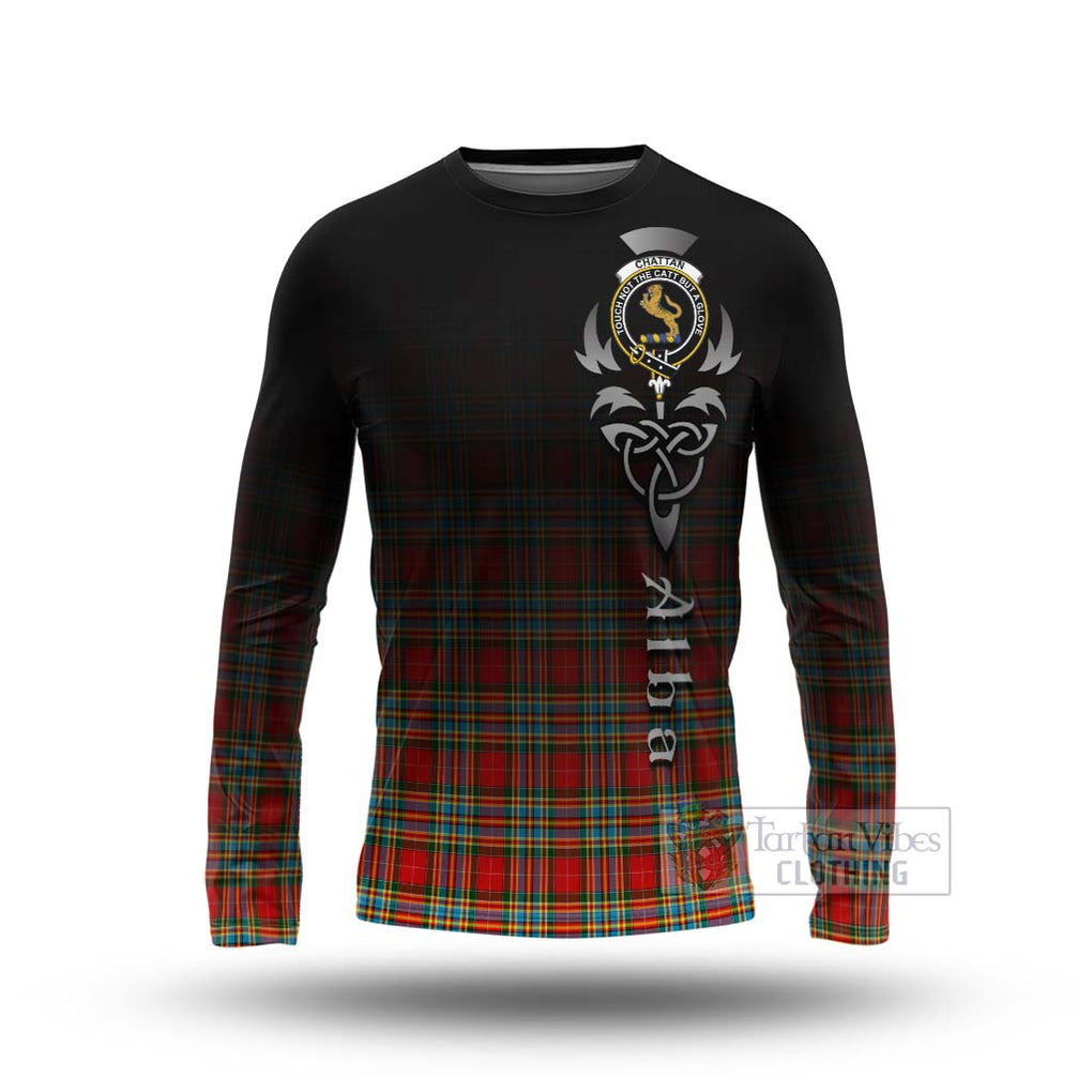 Tartan Vibes Clothing Chattan Tartan Long Sleeve T-Shirt Featuring Alba Gu Brath Family Crest Celtic Inspired