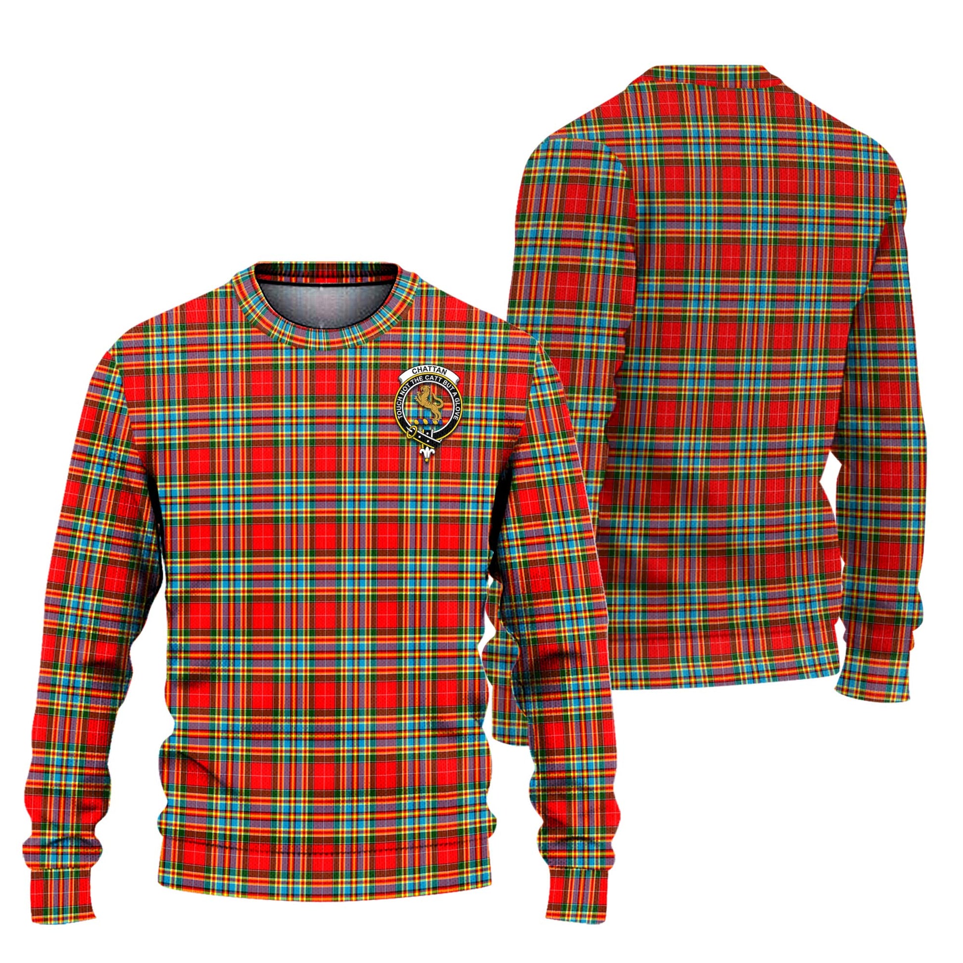 Chattan Tartan Knitted Sweater with Family Crest Unisex - Tartanvibesclothing