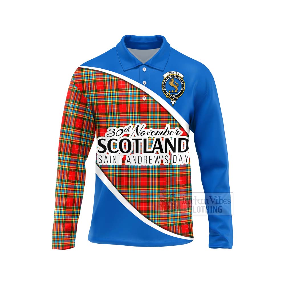 Tartan Vibes Clothing Chattan Family Crest Tartan Long Sleeve Polo Shirt Celebrate Saint Andrew's Day in Style