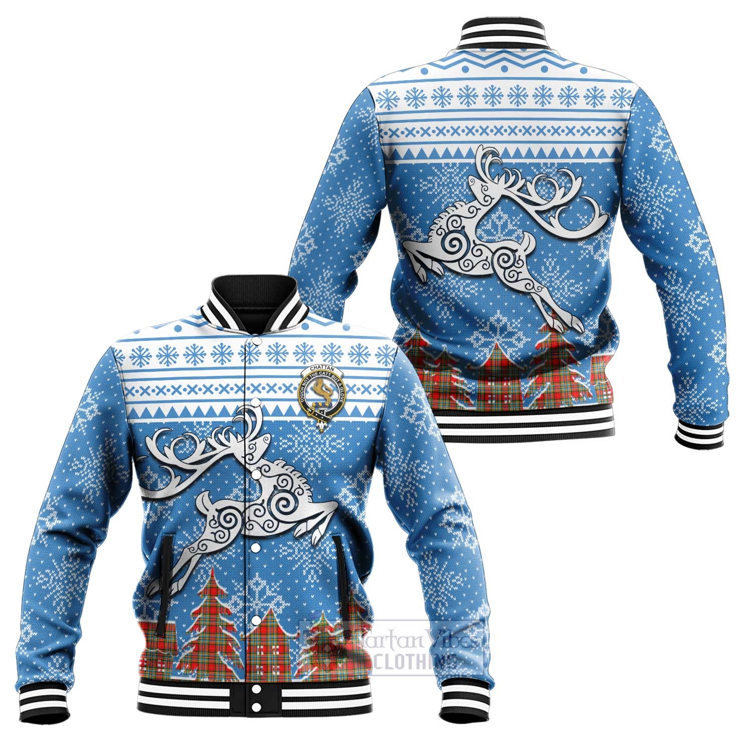 Tartan Vibes Clothing Chattan Clan Christmas Baseball Jacket Celtic Reindeer Style