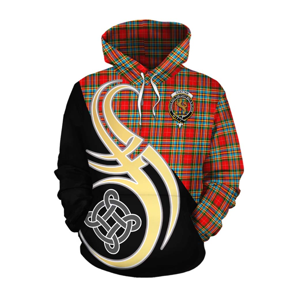 Tartan Vibes Clothing Chattan Tartan Cotton Hoodie with Family Crest and Celtic Symbol Style