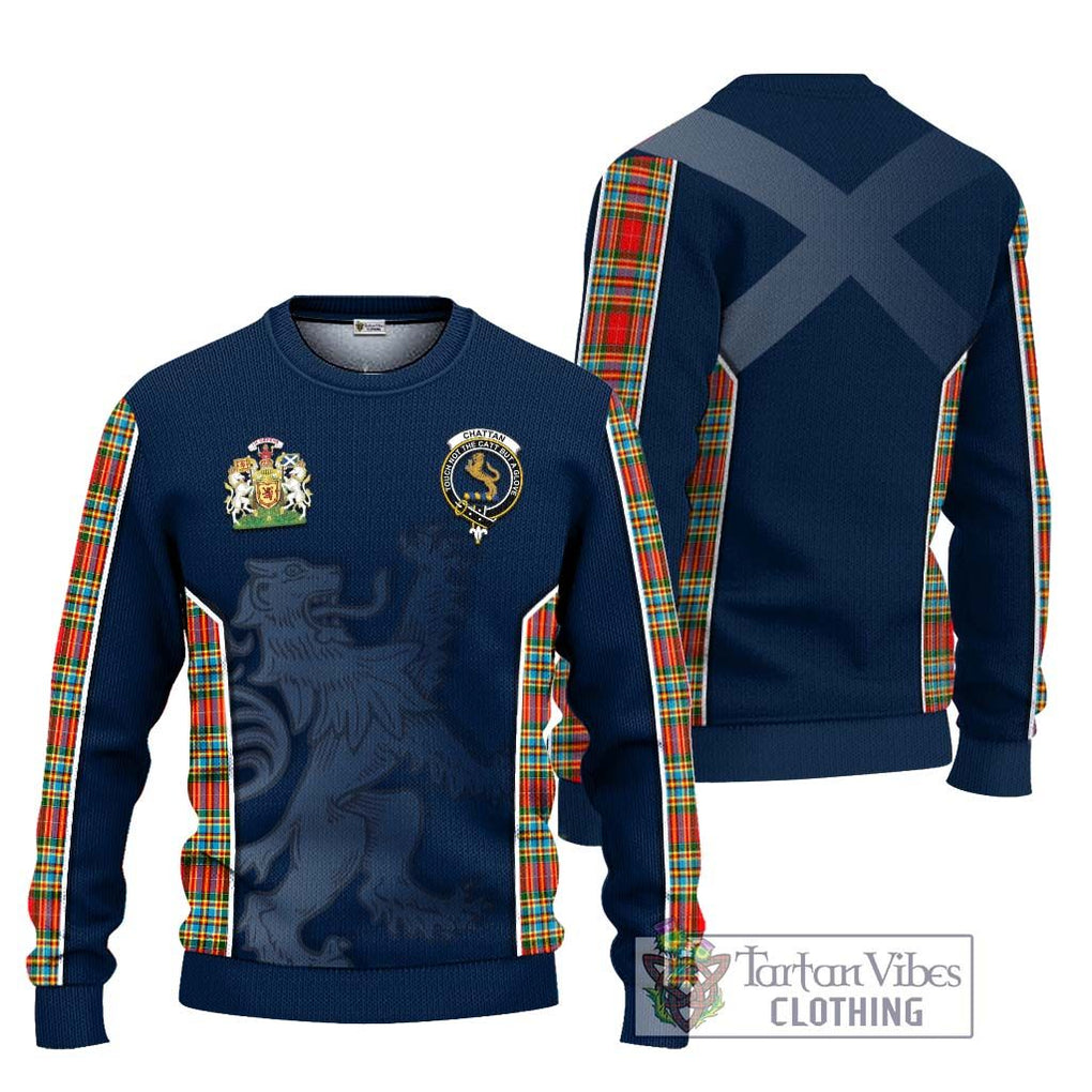 Chattan Tartan Knitted Sweater with Family Crest and Lion Rampant Vibes Sport Style Unisex - Tartan Vibes Clothing