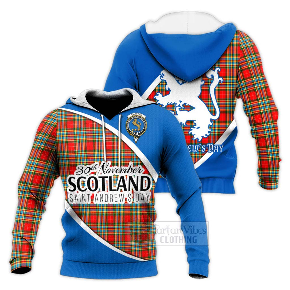 Tartan Vibes Clothing Chattan Family Crest Tartan Knitted Hoodie Celebrate Saint Andrew's Day in Style