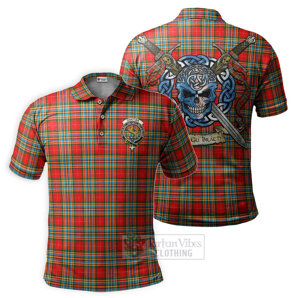 Tartan Vibes Clothing Chattan Tartan Polo Shirt with Family Crest Celtic Skull Style