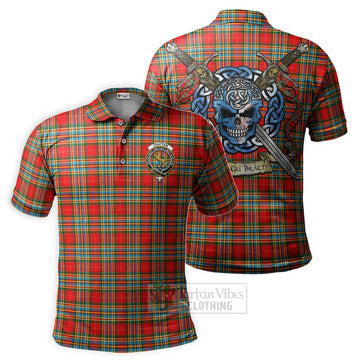 Chattan Tartan Polo Shirt with Family Crest Celtic Skull Style