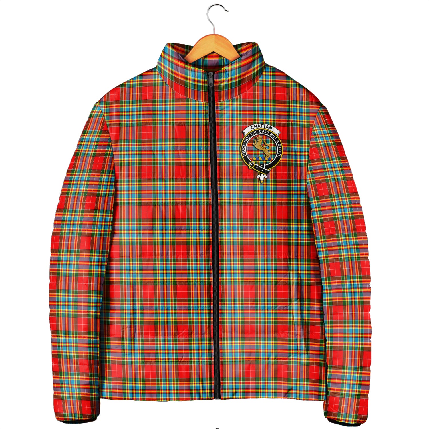 Chattan Tartan Padded Jacket with Family Crest Men's Padded Jacket - Tartan Vibes Clothing