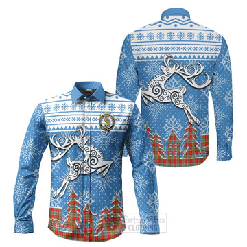 Chattan Clan Christmas Long Sleeve Button Shirt Celtic Reindeer Style