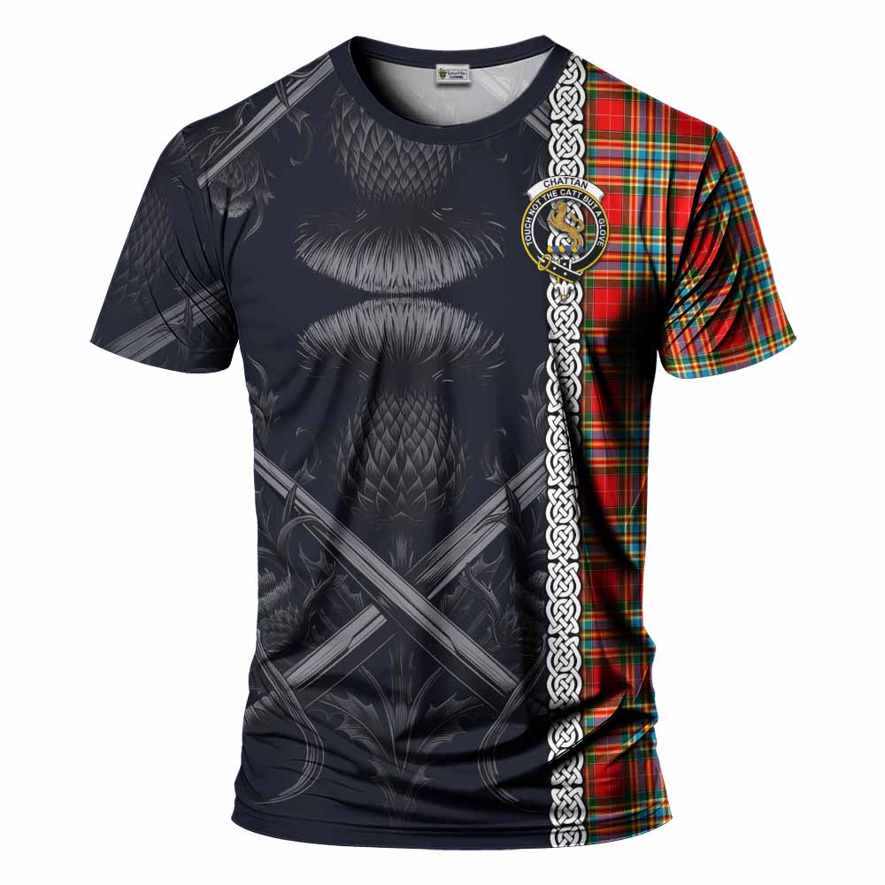 Tartan Vibes Clothing Chattan Tartan T-Shirt with Family Crest Cross Sword Thistle Celtic Vibes