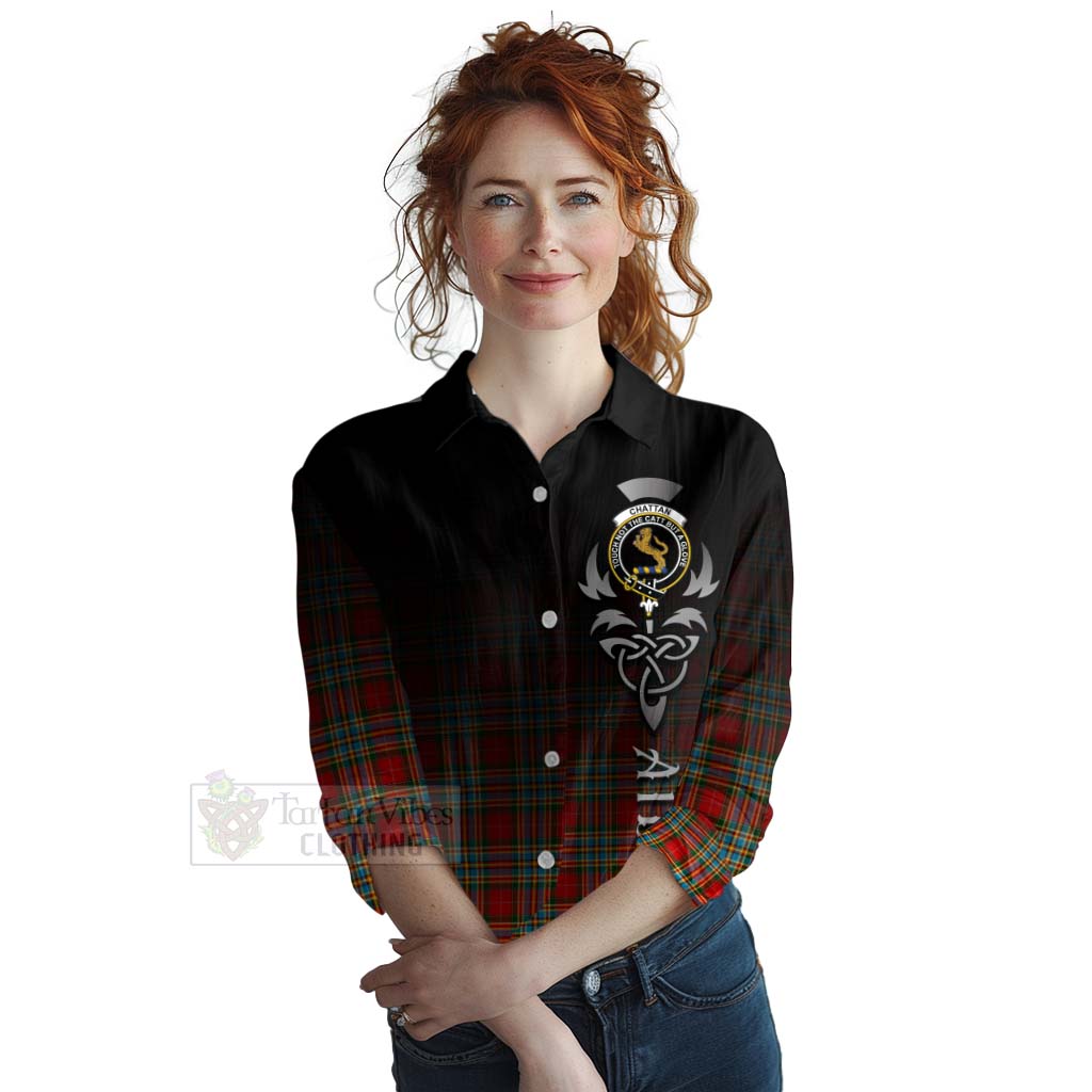 Tartan Vibes Clothing Chattan Tartan Women's Casual Shirt Featuring Alba Gu Brath Family Crest Celtic Inspired