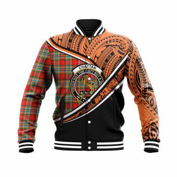 Chattan Crest Tartan Baseball Jacket with Polynesian Vibes Style - Orange Version