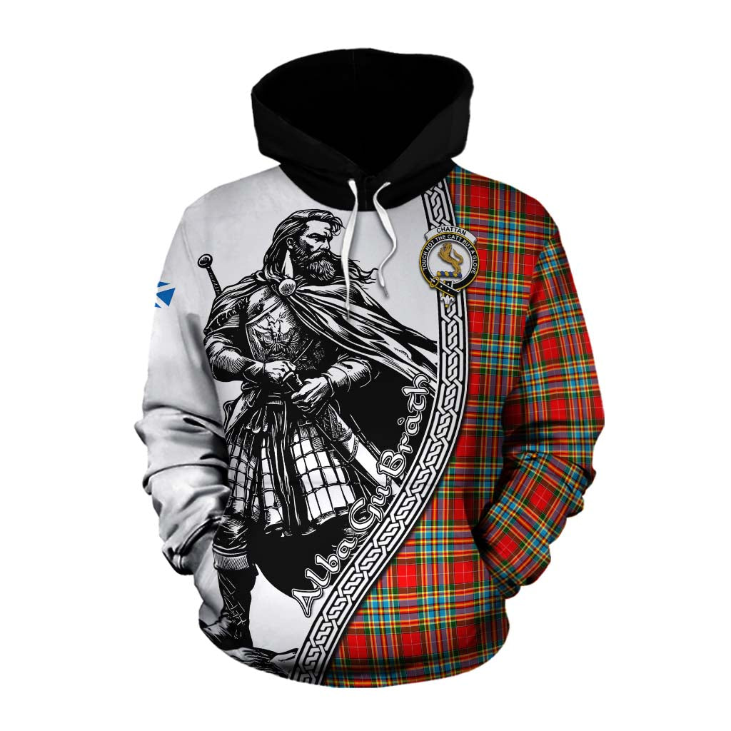 Tartan Vibes Clothing Chattan Tartan Clan Crest Cotton Hoodie with Highlander Warrior Celtic Style