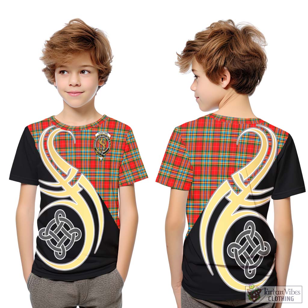 Chattan Tartan Kid T-Shirt with Family Crest and Celtic Symbol Style Youth XL Size14 - Tartan Vibes Clothing