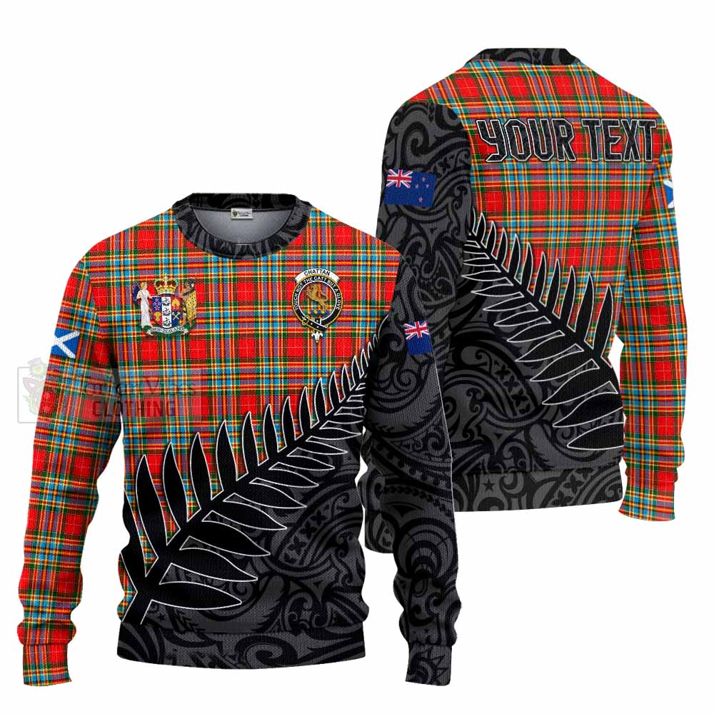 Tartan Vibes Clothing Chattan Crest Tartan Knitted Sweater with New Zealand Silver Fern Half Style