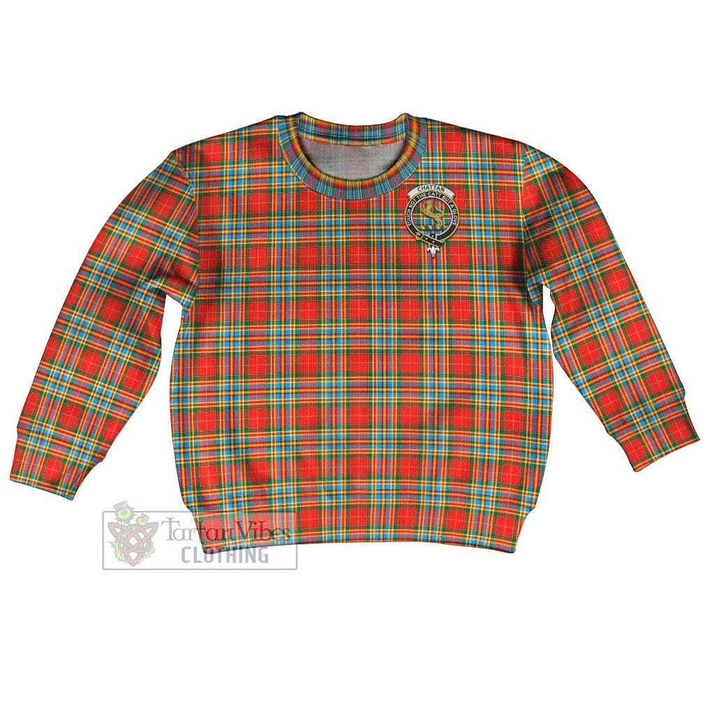 Tartan Vibes Clothing Chattan Tartan Kid Ugly Sweater with Family Crest