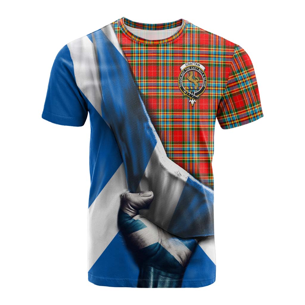 Tartan Vibes Clothing Chattan Tartan Cotton T-shirt with Family Crest Scotland Patriotic Style