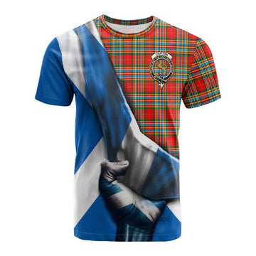 Chattan Tartan Cotton T-shirt with Family Crest Scotland Patriotic Style