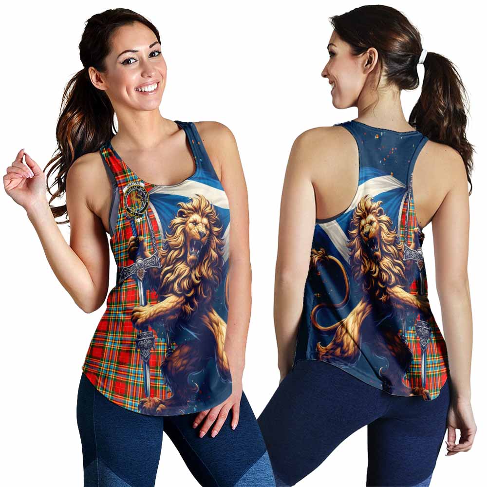 Tartan Vibes Clothing Chattan Tartan Family Crest Women's Racerback Tanks with Scottish Majestic Lion