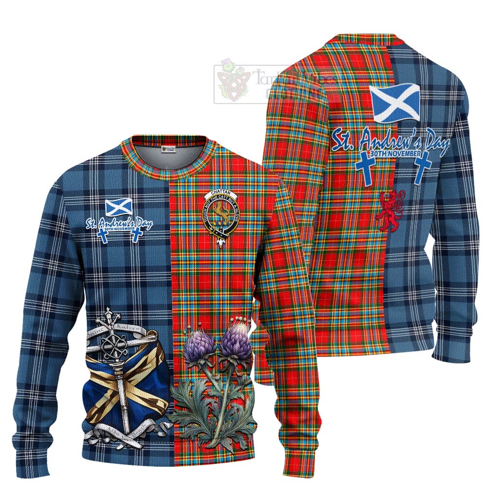 Tartan Vibes Clothing Chattan Tartan Knitted Sweater Happy St. Andrew's Day Half Tartan Style