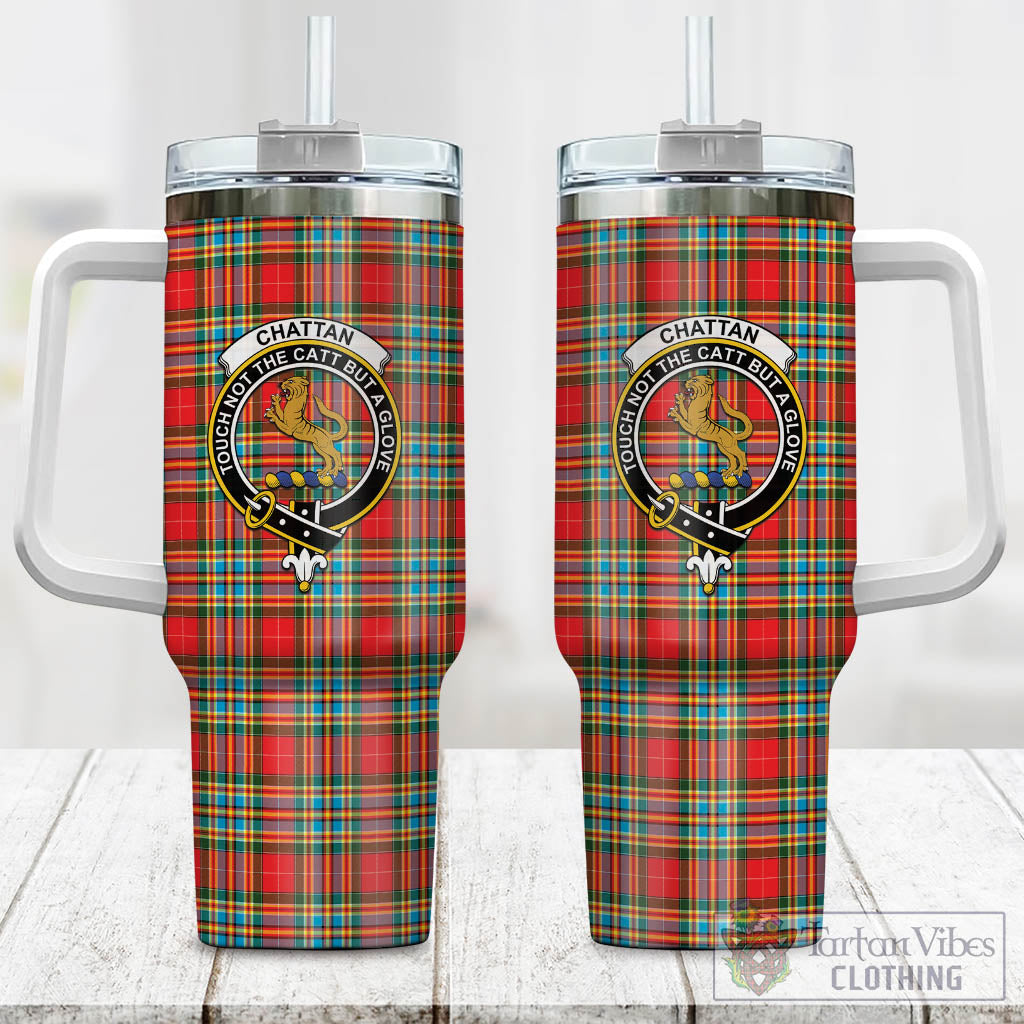 Tartan Vibes Clothing Chattan Tartan and Family Crest Tumbler with Handle