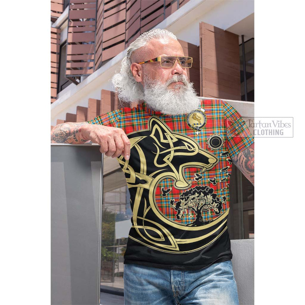 Tartan Vibes Clothing Chattan Tartan Cotton T-shirt with Family Crest Celtic Wolf Style