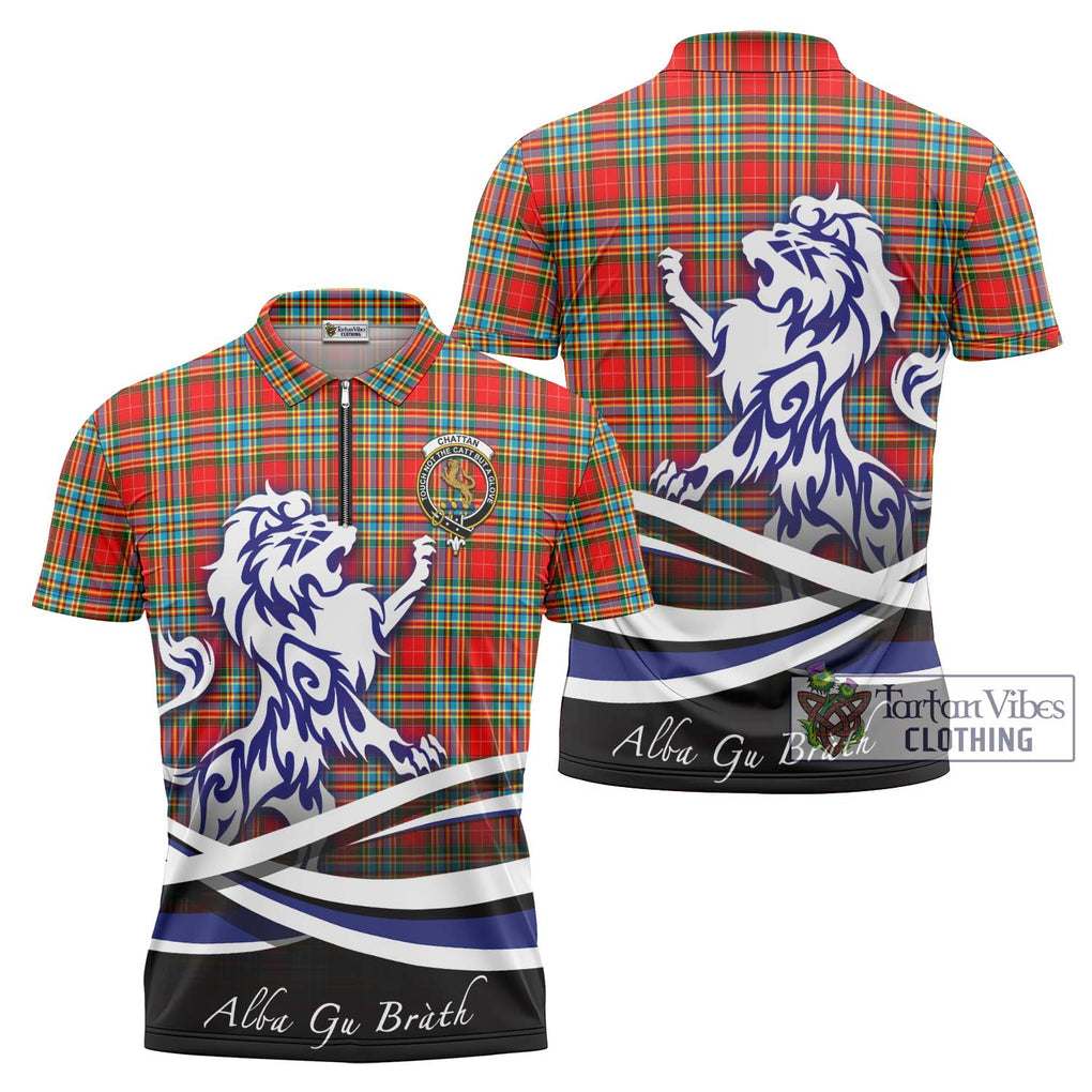 Chattan Tartan Zipper Polo Shirt with Alba Gu Brath Regal Lion Emblem Unisex - Tartanvibesclothing Shop