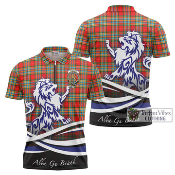 Chattan Tartan Zipper Polo Shirt with Alba Gu Brath Regal Lion Emblem