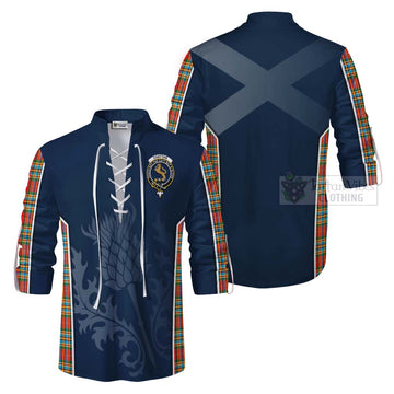 Chattan Tartan Ghillie Kilt Shirt with Family Crest and Scottish Thistle Vibes Sport Style