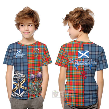 Chattan Tartan Kid T-Shirt Happy St. Andrew's Day Half Tartan Style