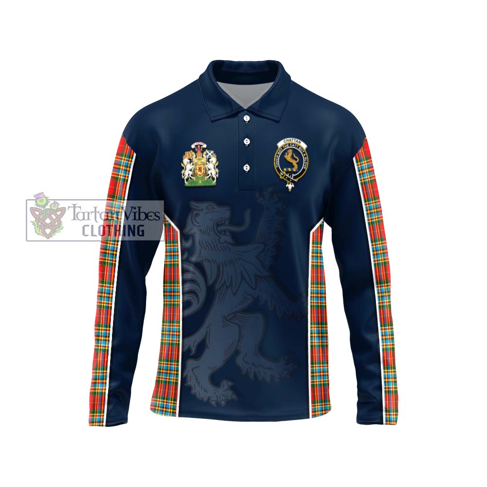 Chattan Tartan Long Sleeve Polo Shirt with Family Crest and Lion Rampant Vibes Sport Style Unisex - Tartan Vibes Clothing