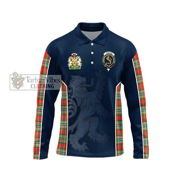 Chattan Tartan Long Sleeve Polo Shirt with Family Crest and Lion Rampant Vibes Sport Style